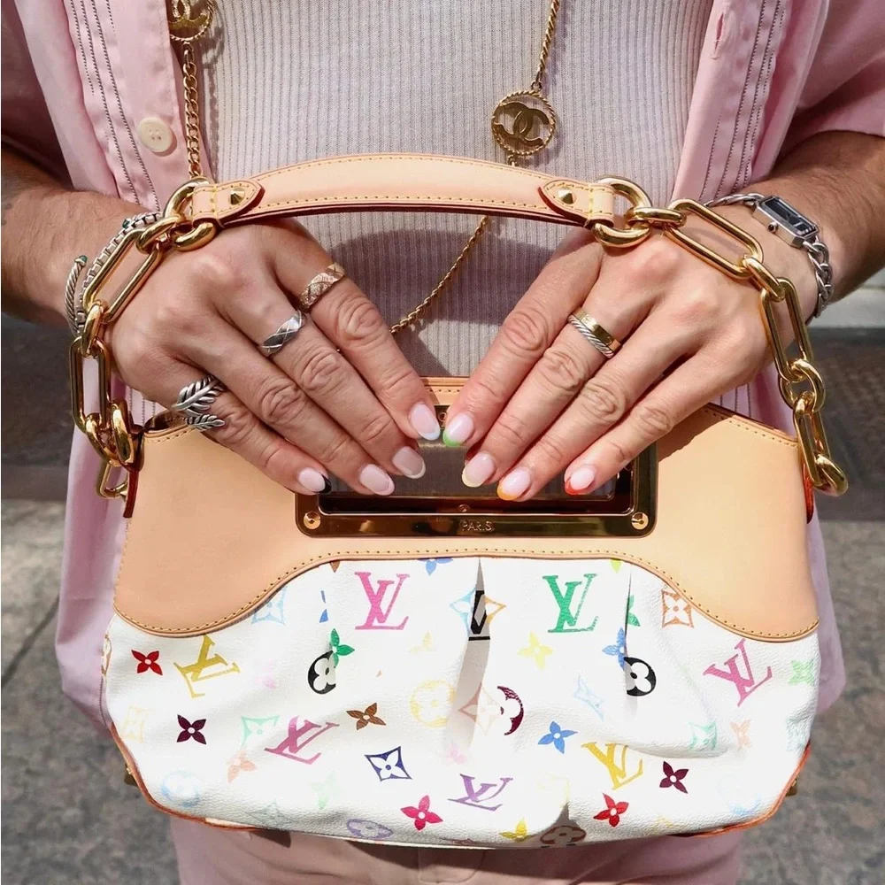 Louis Vuitton Multicolor MM White Monogram Satchel Gold Chain Medium Bag ✨ - Picture 12 of 16